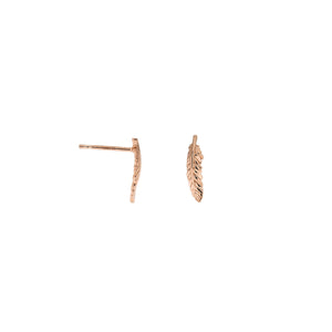 Curving Single Feather Stud Earrings - Rose Gold Vermeil