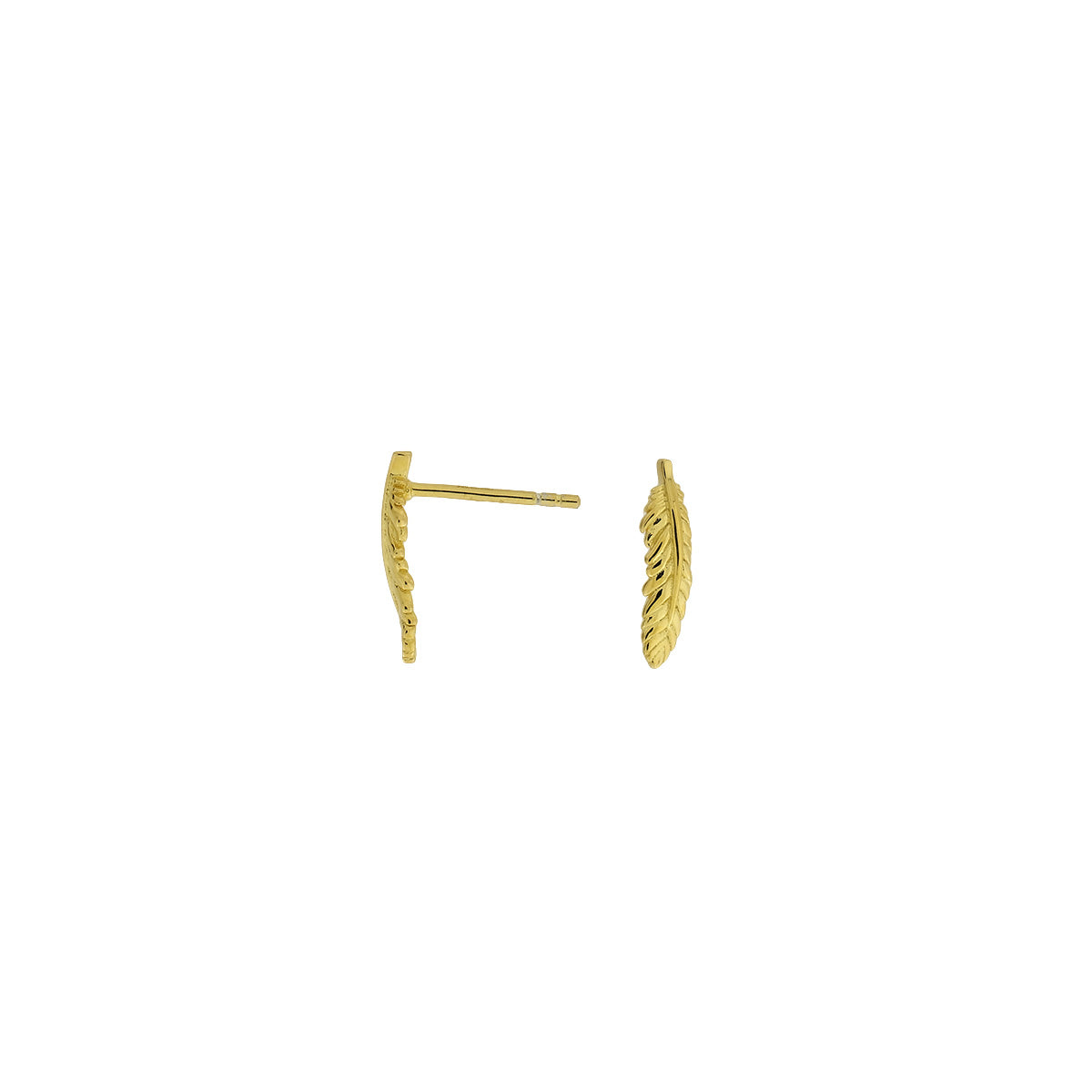 Curving Single Feather Stud Earrings - Yellow Gold Vermeil