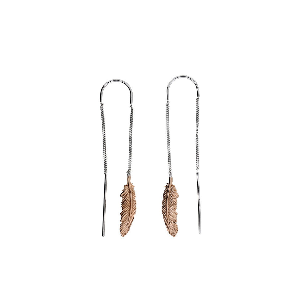 Silver &amp; Rose Gold Vermeil Feather Threader Earrings