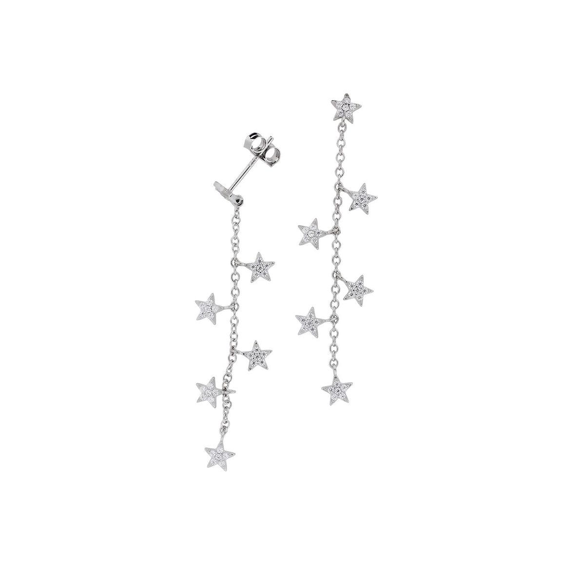 Silver Pavé Multiple Star Drop Earrings