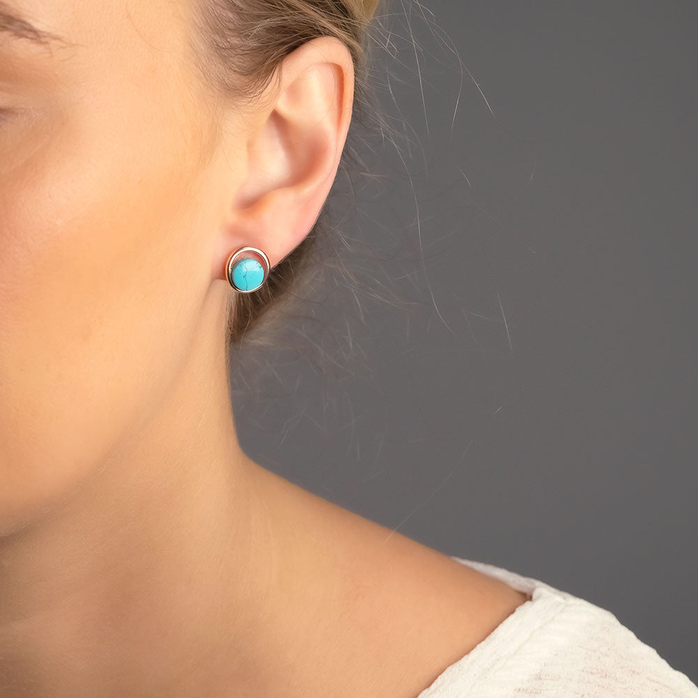 Rose Gold Vermeil & Turquoise Circle Stud Earrings