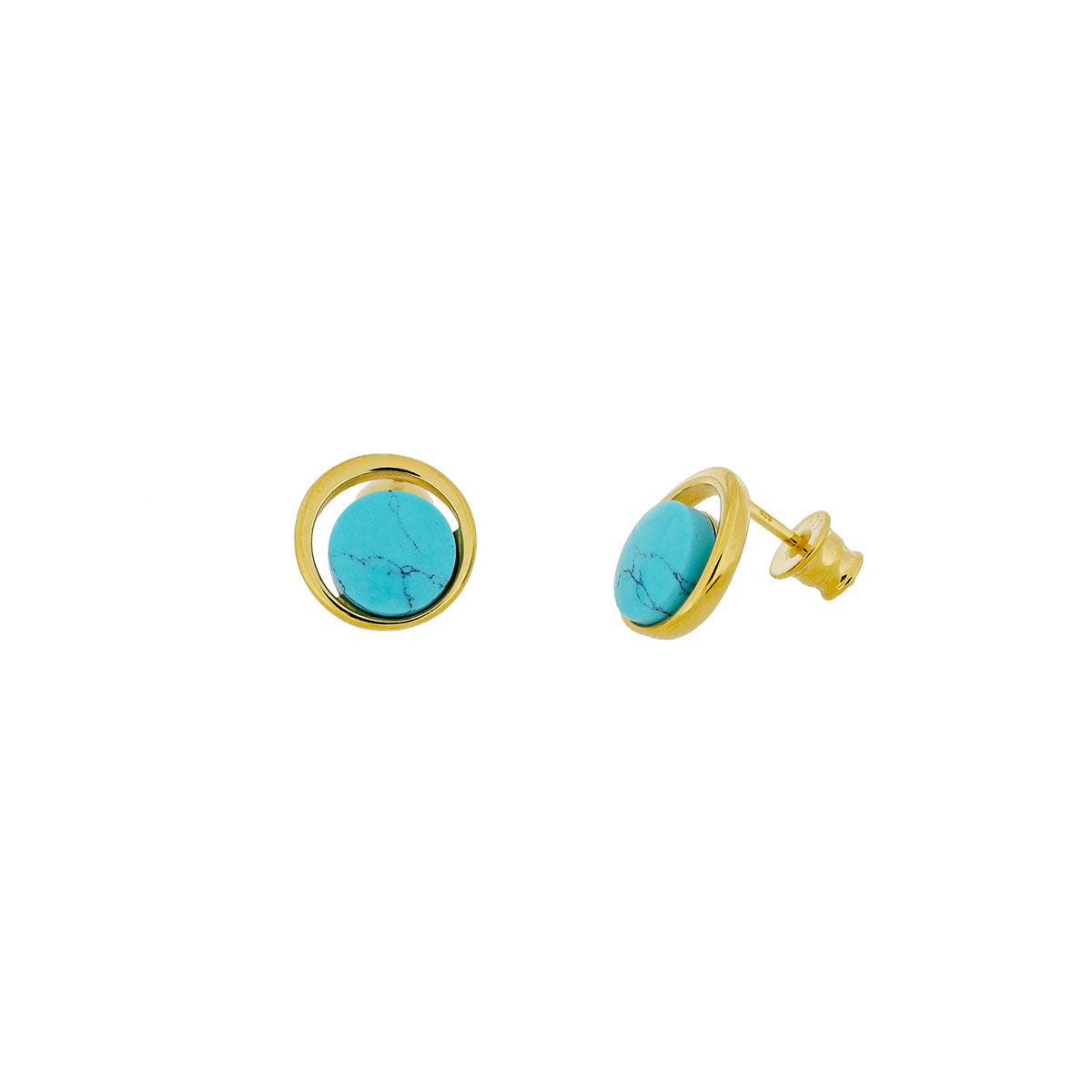 Yellow Gold Vermeil &amp; Turquoise Circle Stud Earrings