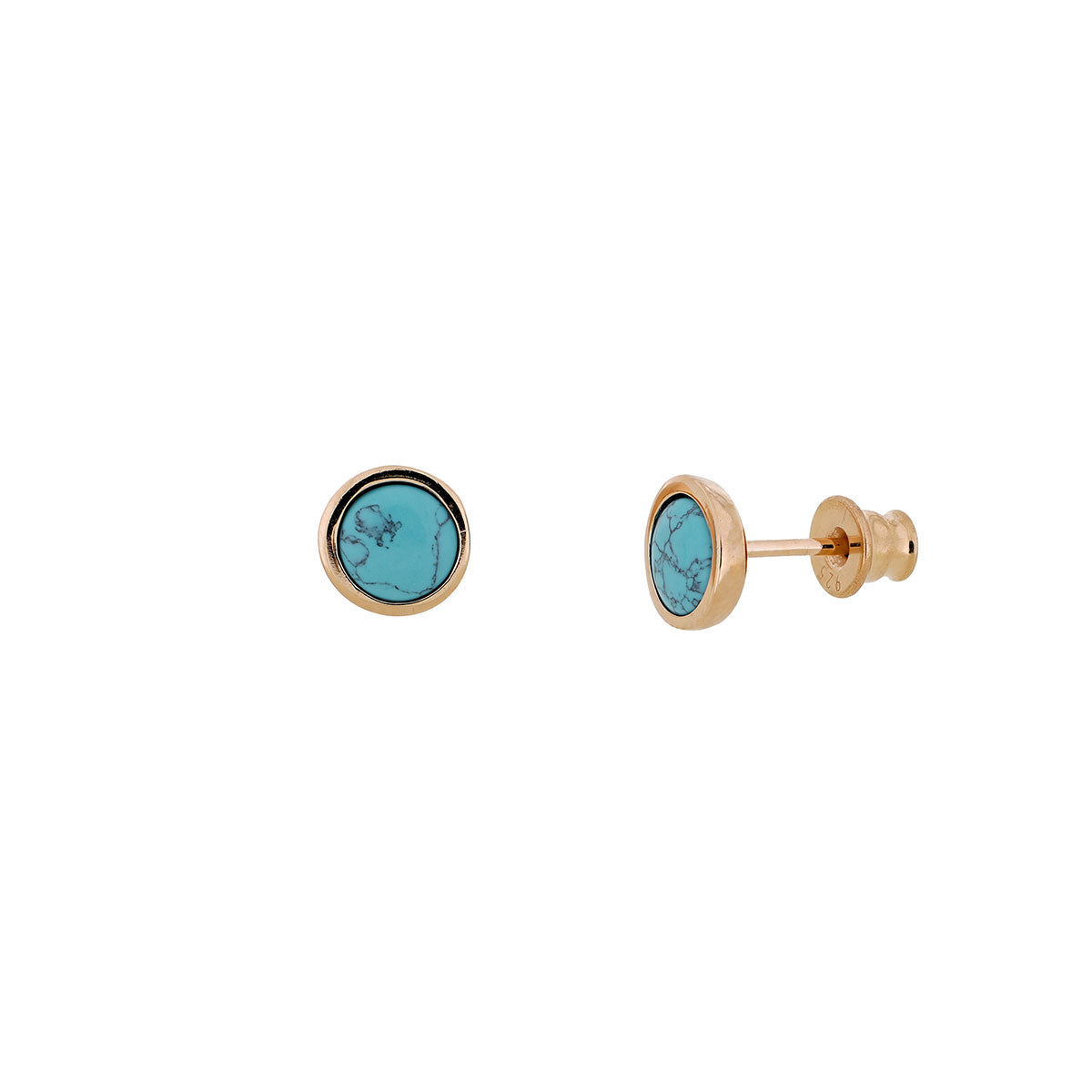 Rose Gold Vermeil &amp; Turquoise Small Button Studs; 6mm