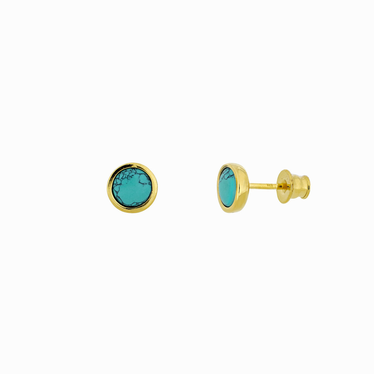 Yellow Gold Vermeil &amp; Turquoise Small Button Studs; 6mm
