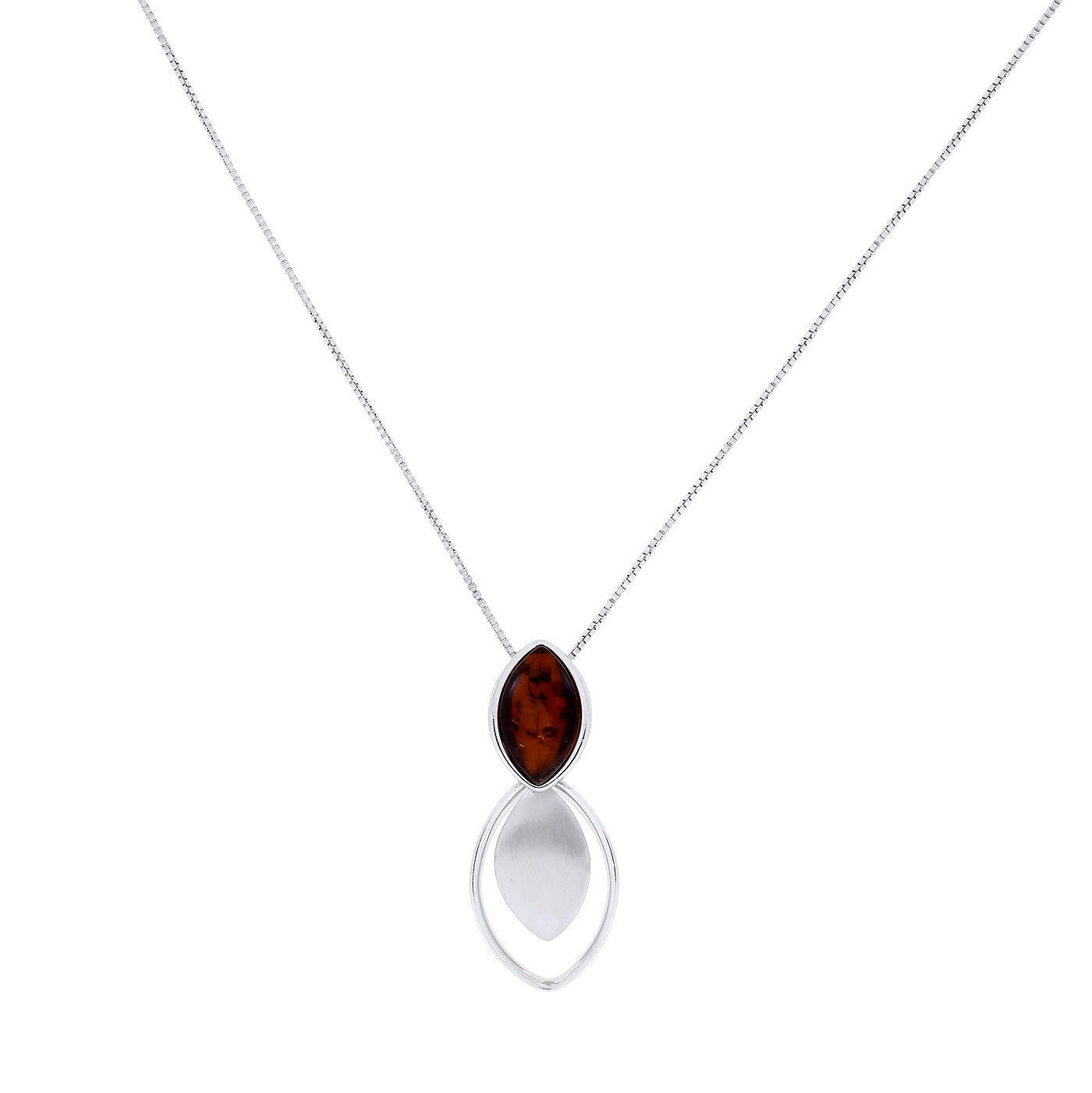 Silver Double Marquise Amber Pendant