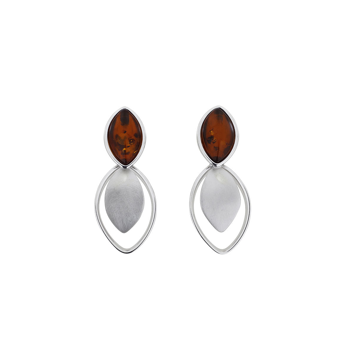Silver Double Marquise Amber Earrings