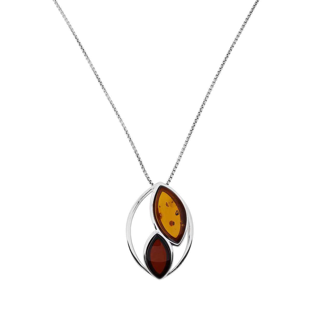 Silver Two-tone Marquise Amber Pendant