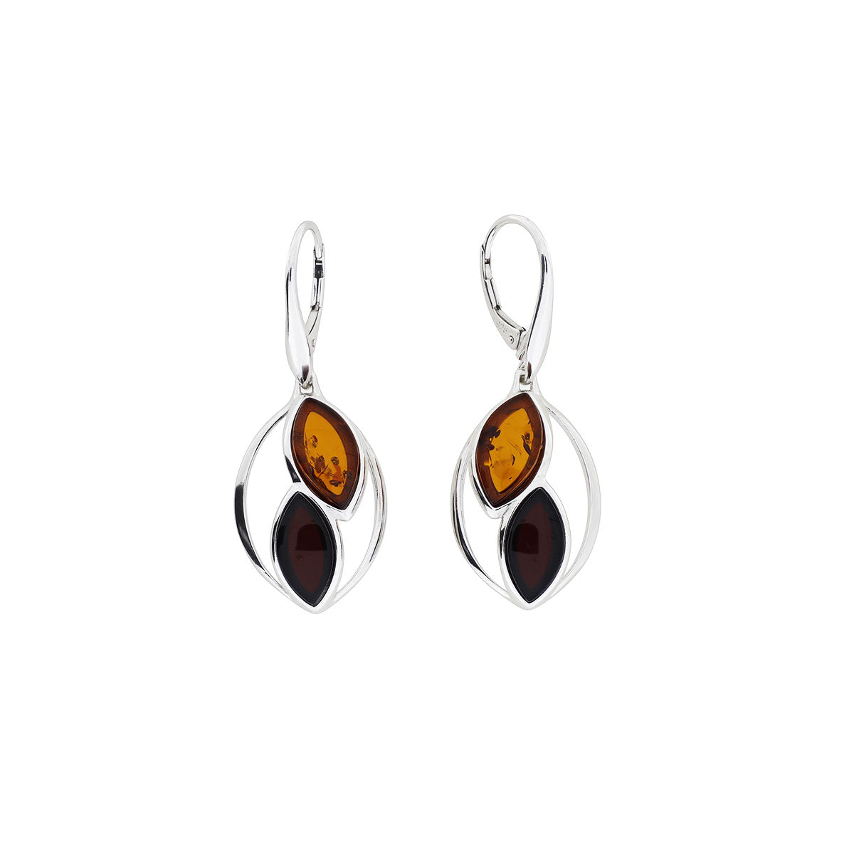 Silver Two-tone Marquise Amber Earrings