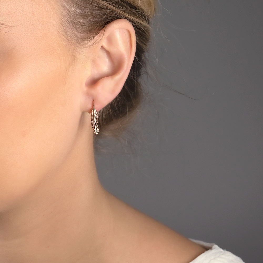 Rose Gold Vermeil Curving Single Feather Drop Earrings