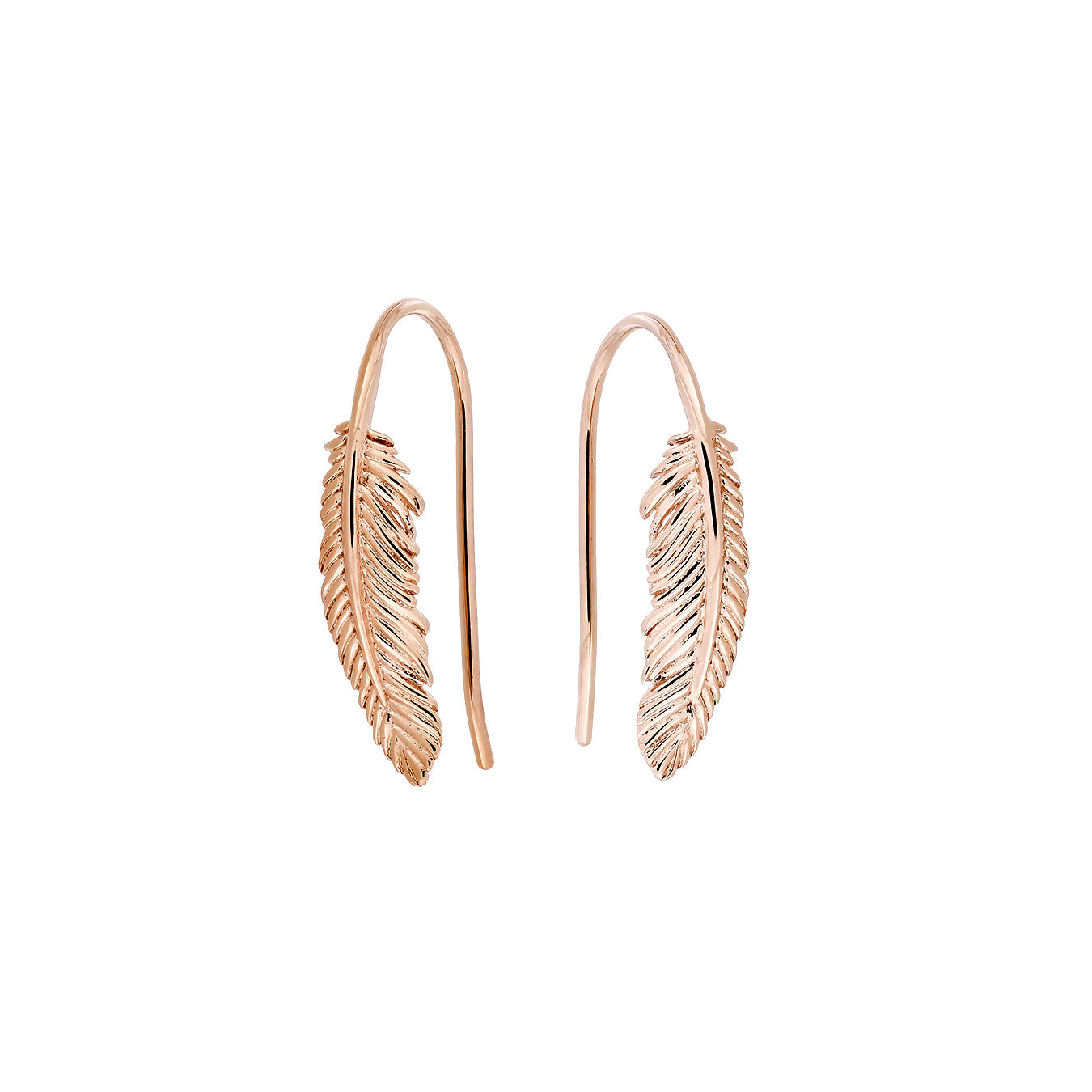 Rose Gold Vermeil Curving Single Feather Drop Earrings