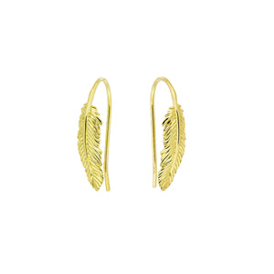 Yellow Gold Vermeil Curving Single Feather Drop Earrings