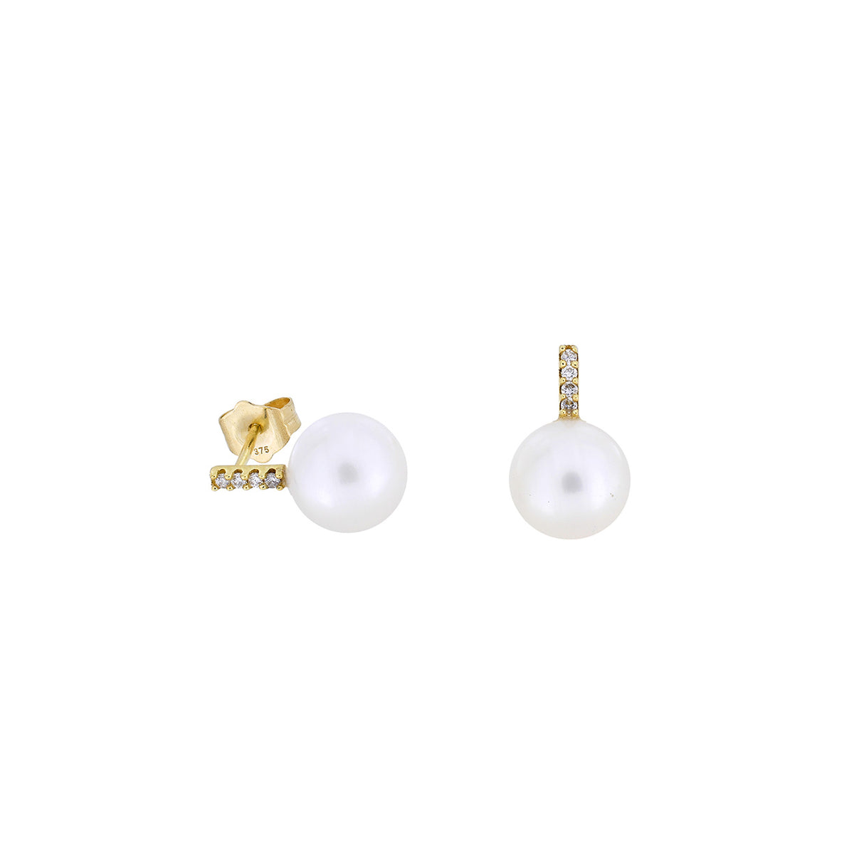 9 Carat Yellow Gold, Pearl and Diamond Stud Earrings