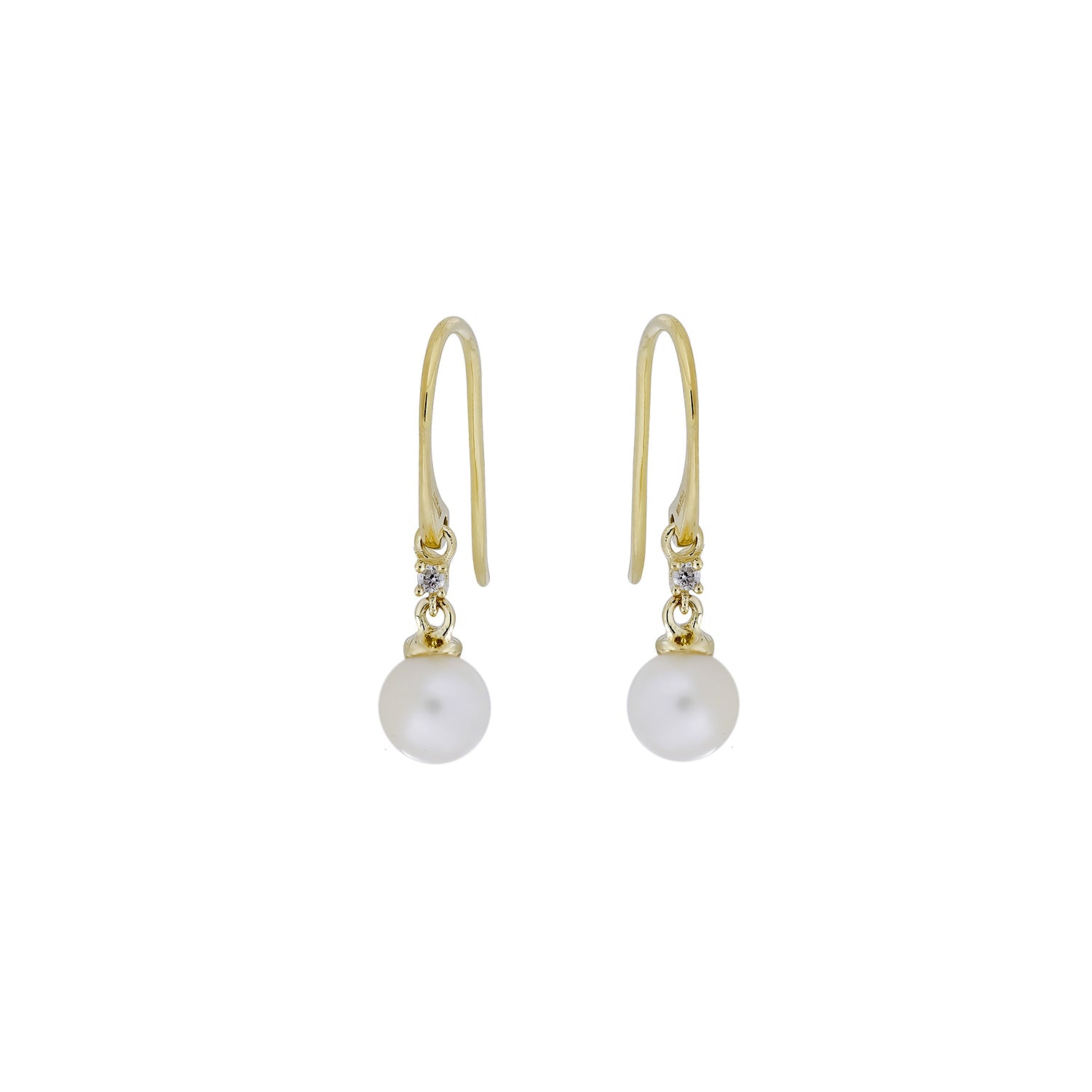 9 Carat Yellow Gold, Pearl and Diamond Drop Earrings