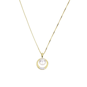 9 Carat Yellow Gold, Pearl and Diamond Circle Pendant