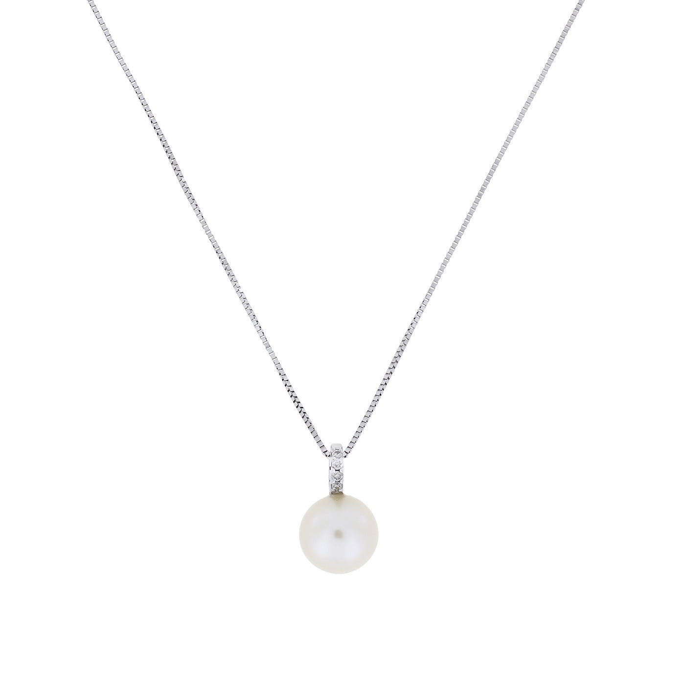 9 Carat White Gold, Pearl and Diamond Pendant