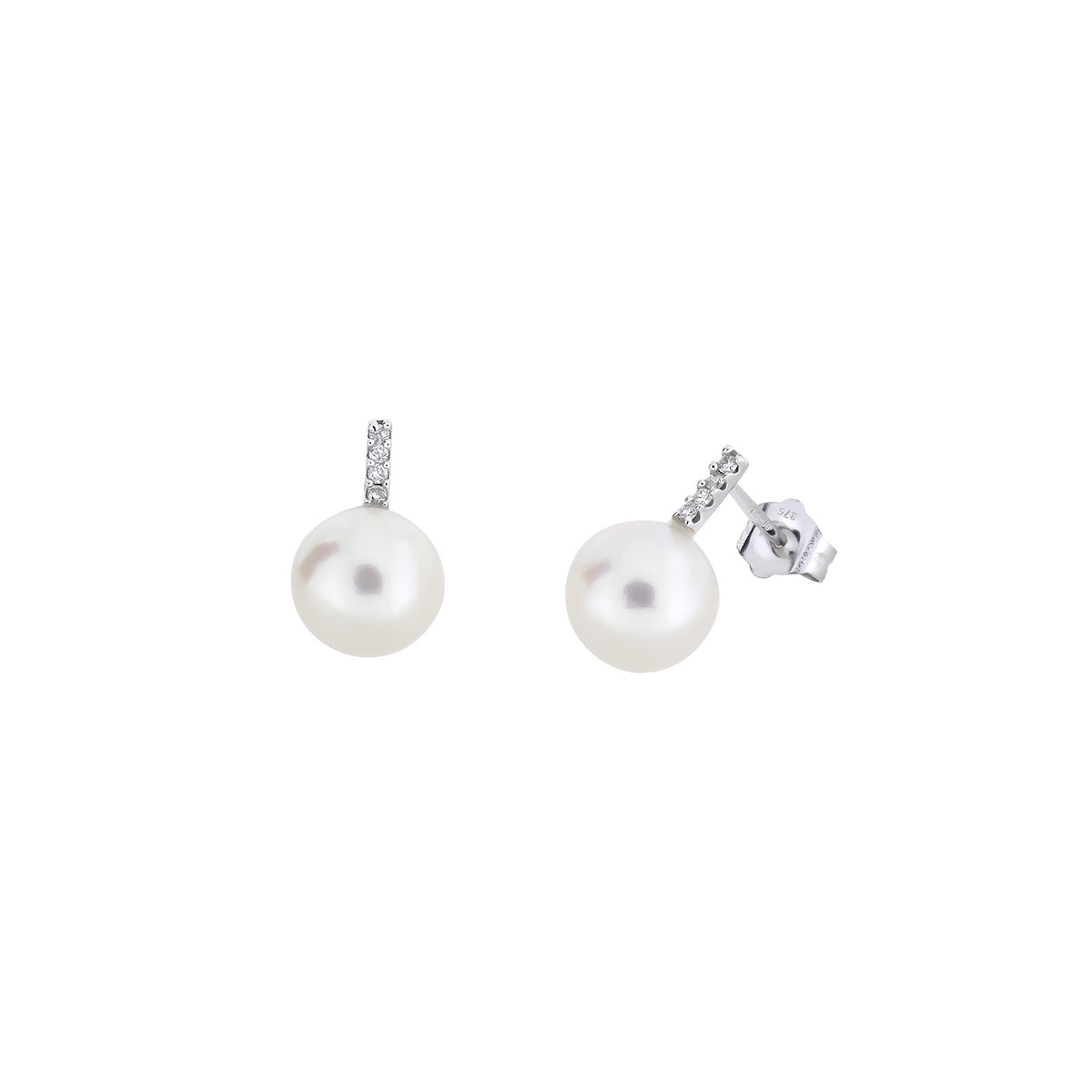 9ct White Gold, Pearl and Diamond Stud Earrings