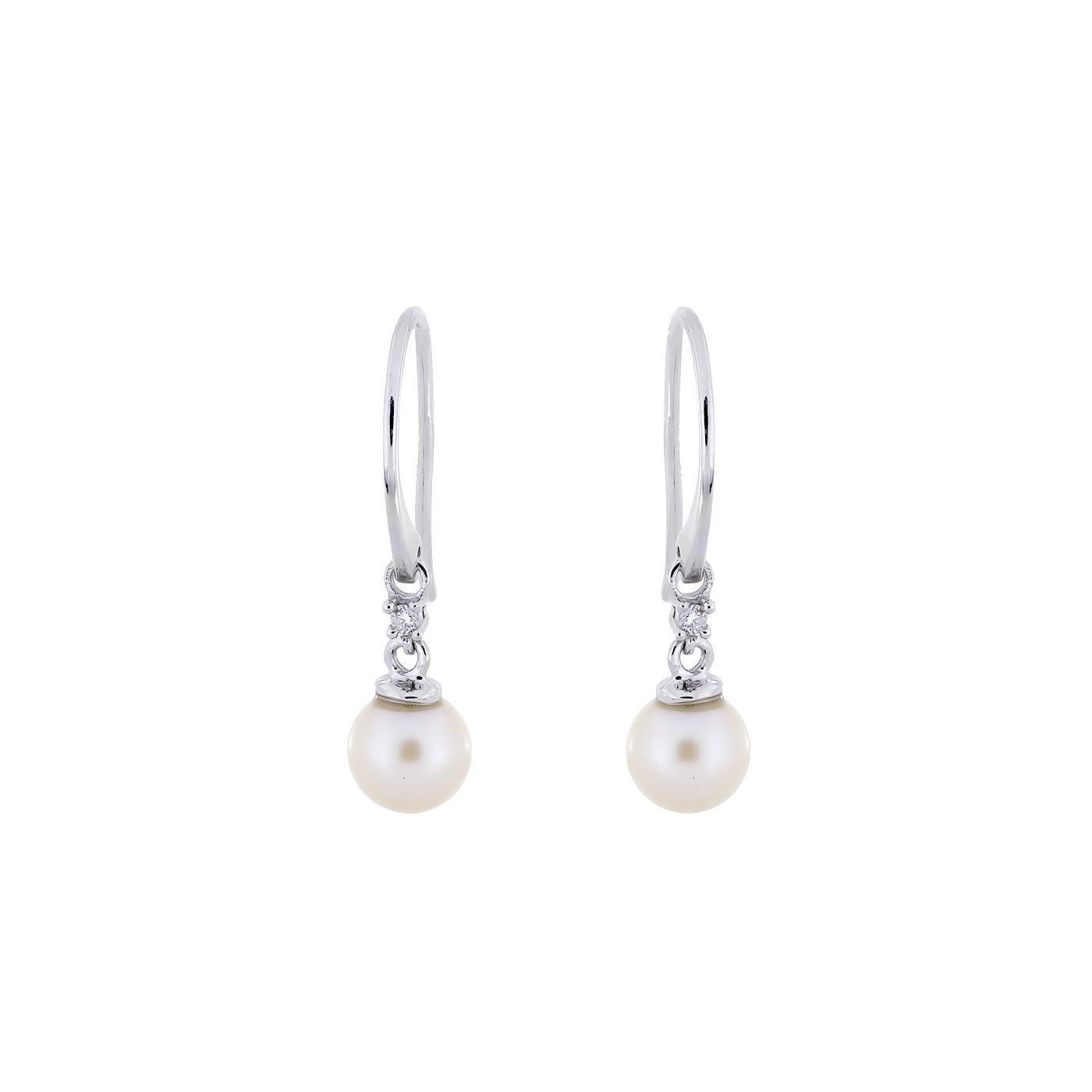 9ct White Gold, Pearl and Diamond Drop Earrings