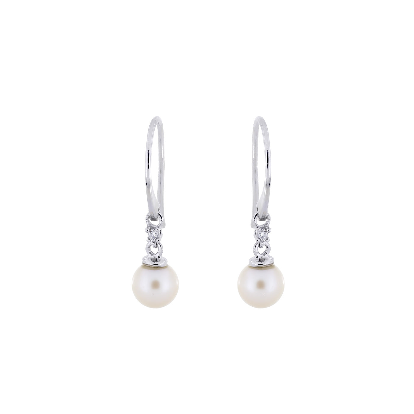 9ct White Gold, Pearl and Diamond Drop Earrings