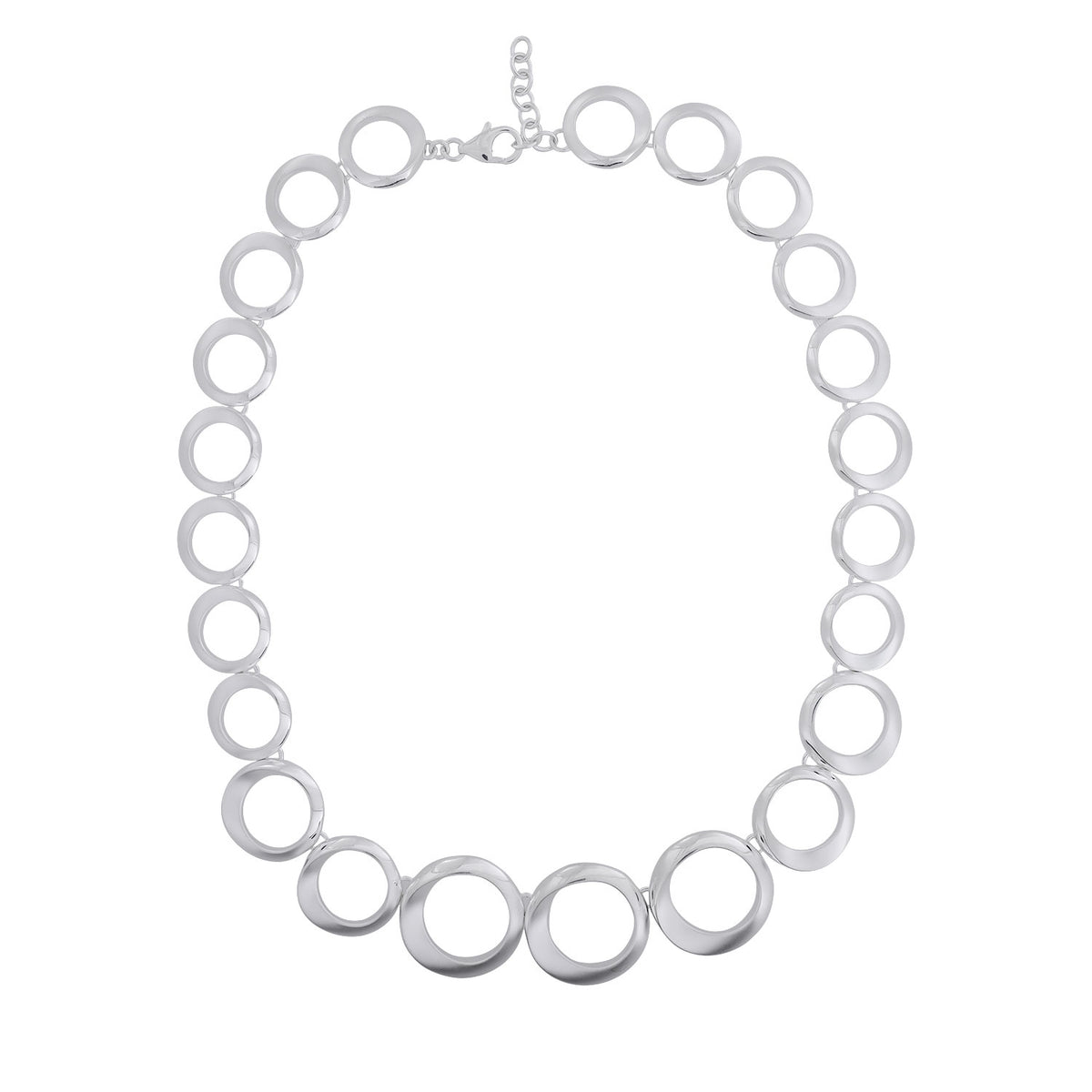 Silver Satin &amp; Polished Circle Links Necklace