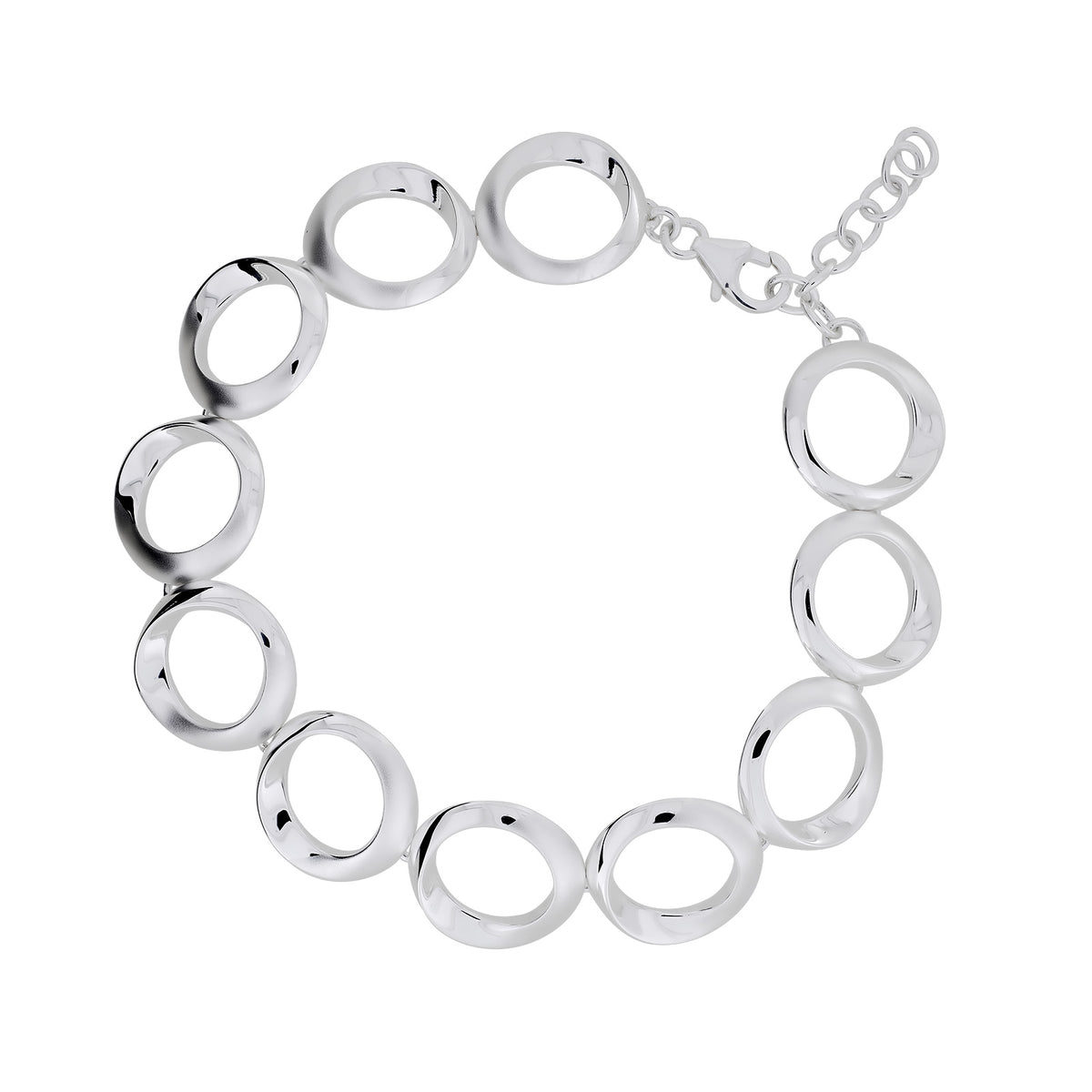 Silver Satin &amp;  Polished Circle Links Bracelet