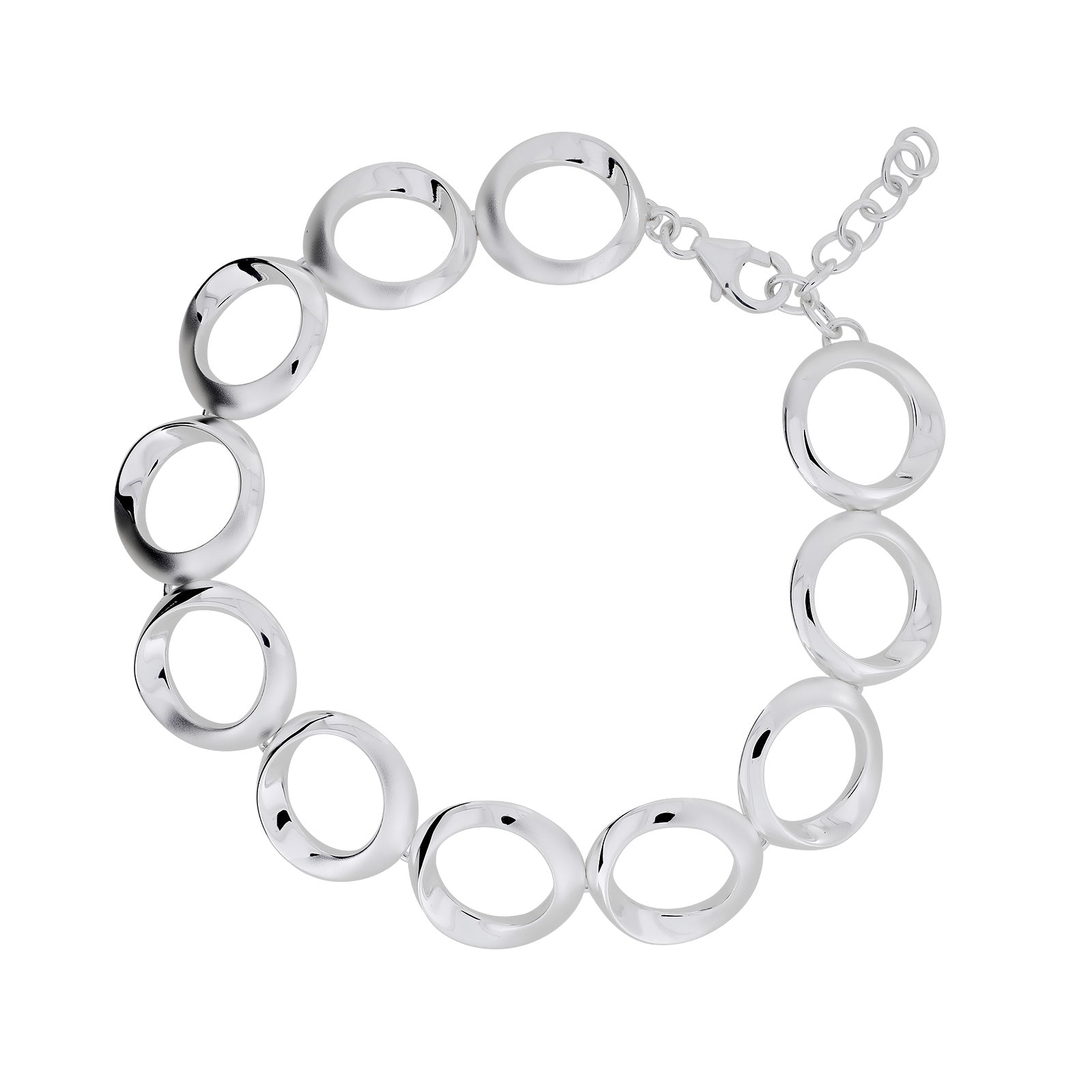 Silver Satin &  Polished Circle Links Bracelet