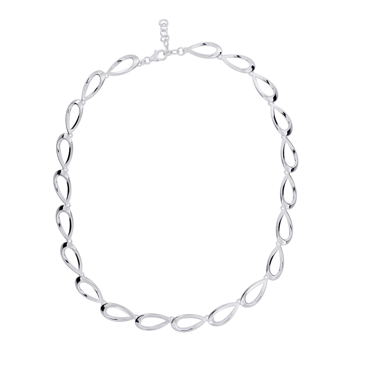 Polished Silver Teardrops Link Necklace