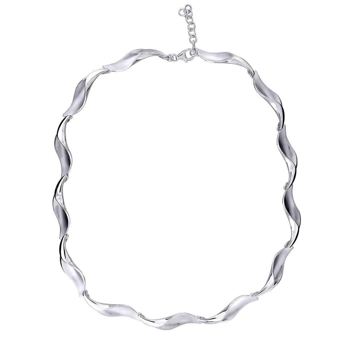Silver Satin &amp; Polished Folded Waves Necklace