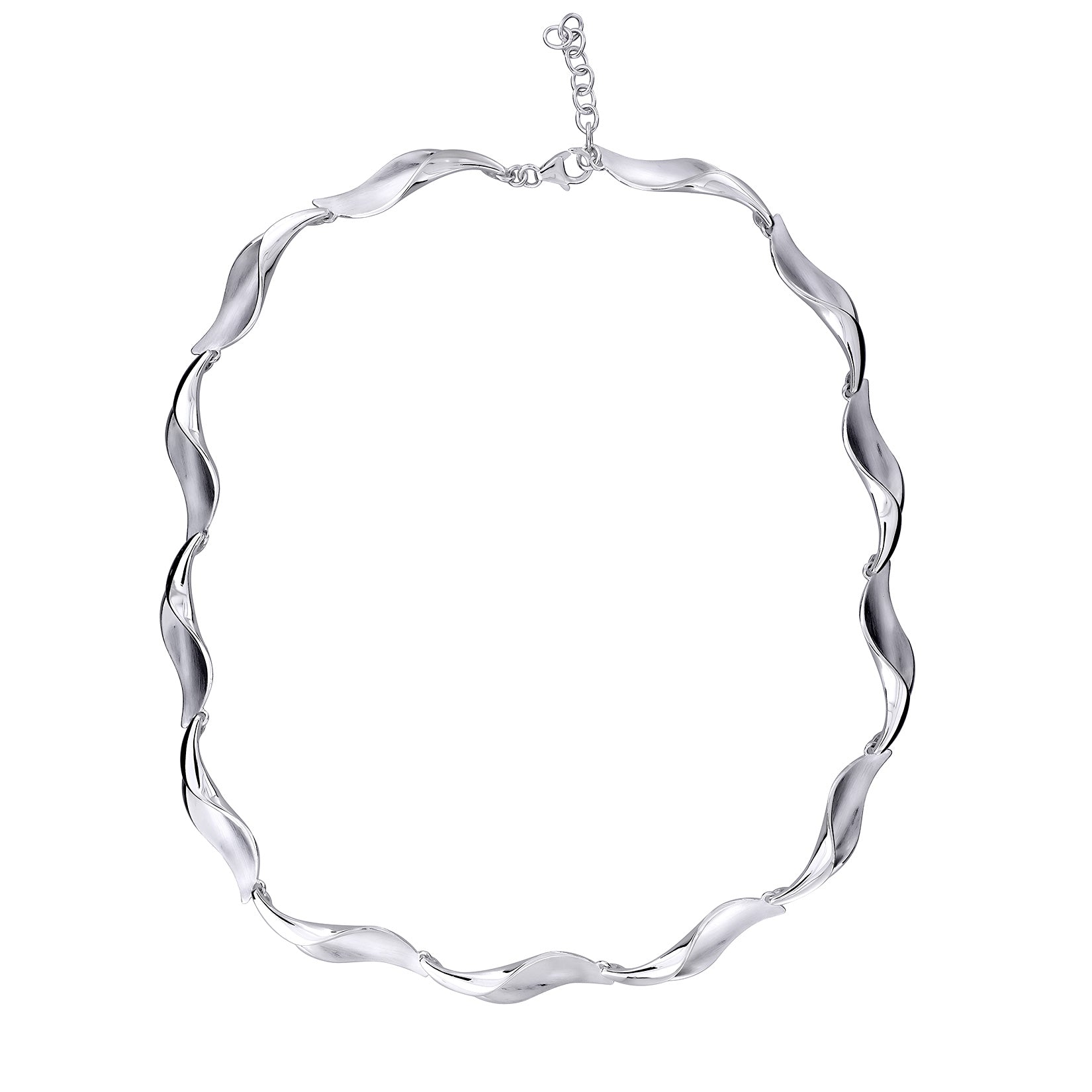 Silver Satin & Polished Folded Waves Necklace