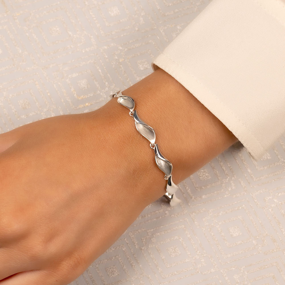 Silver Satin & Polished Folded Waves Bracelet