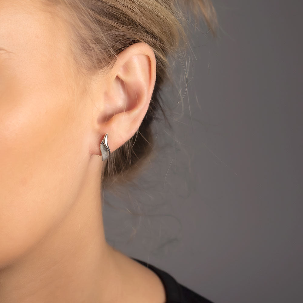 Silver Satin & Polished Folded Curve Stud Earrings