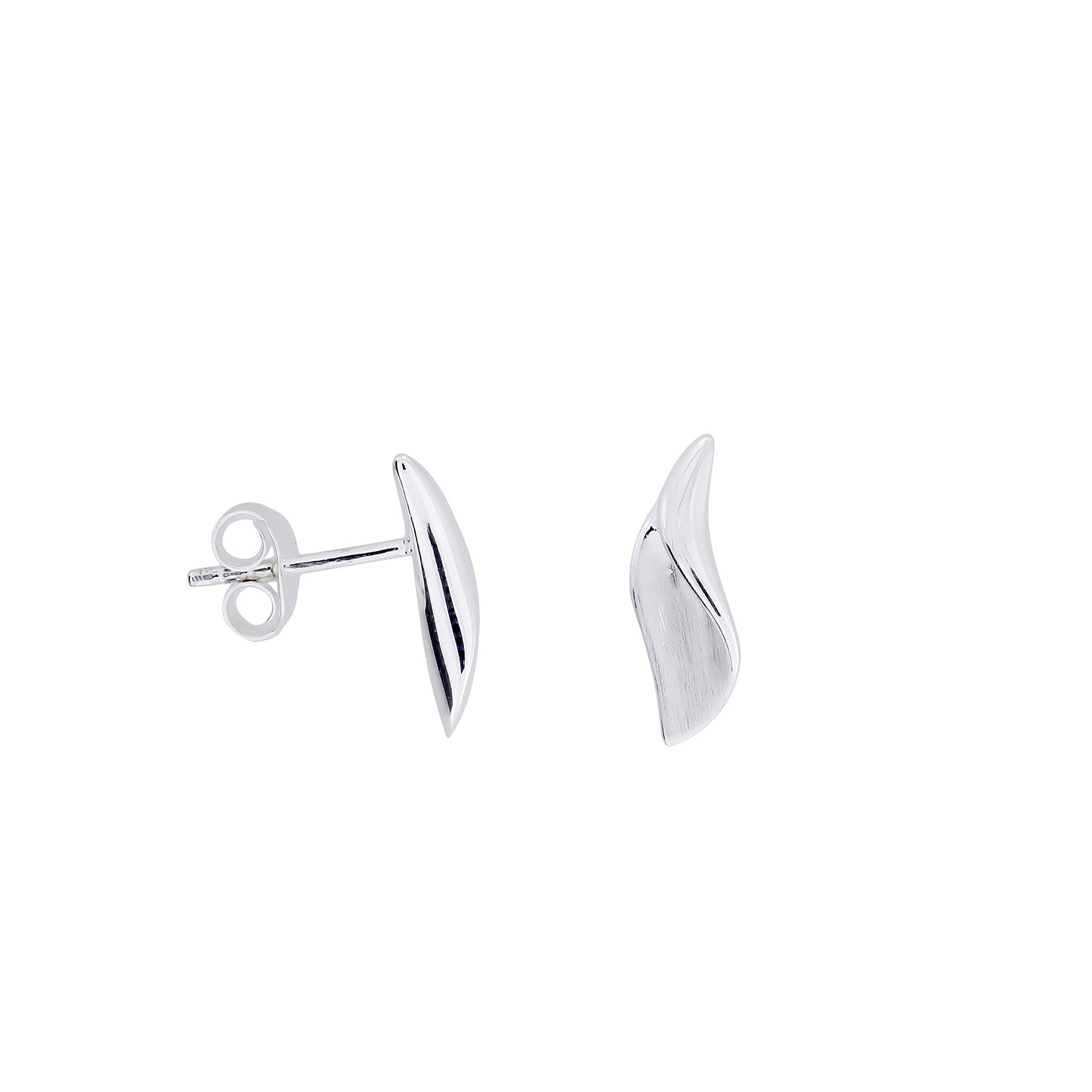 Silver Satin & Polished Folded Curve Stud Earrings