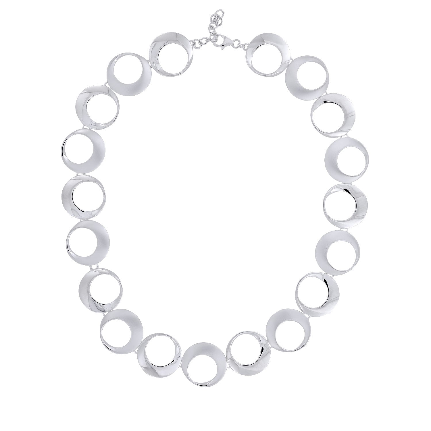 Silver Satin &  Polished Open Circles Necklace
