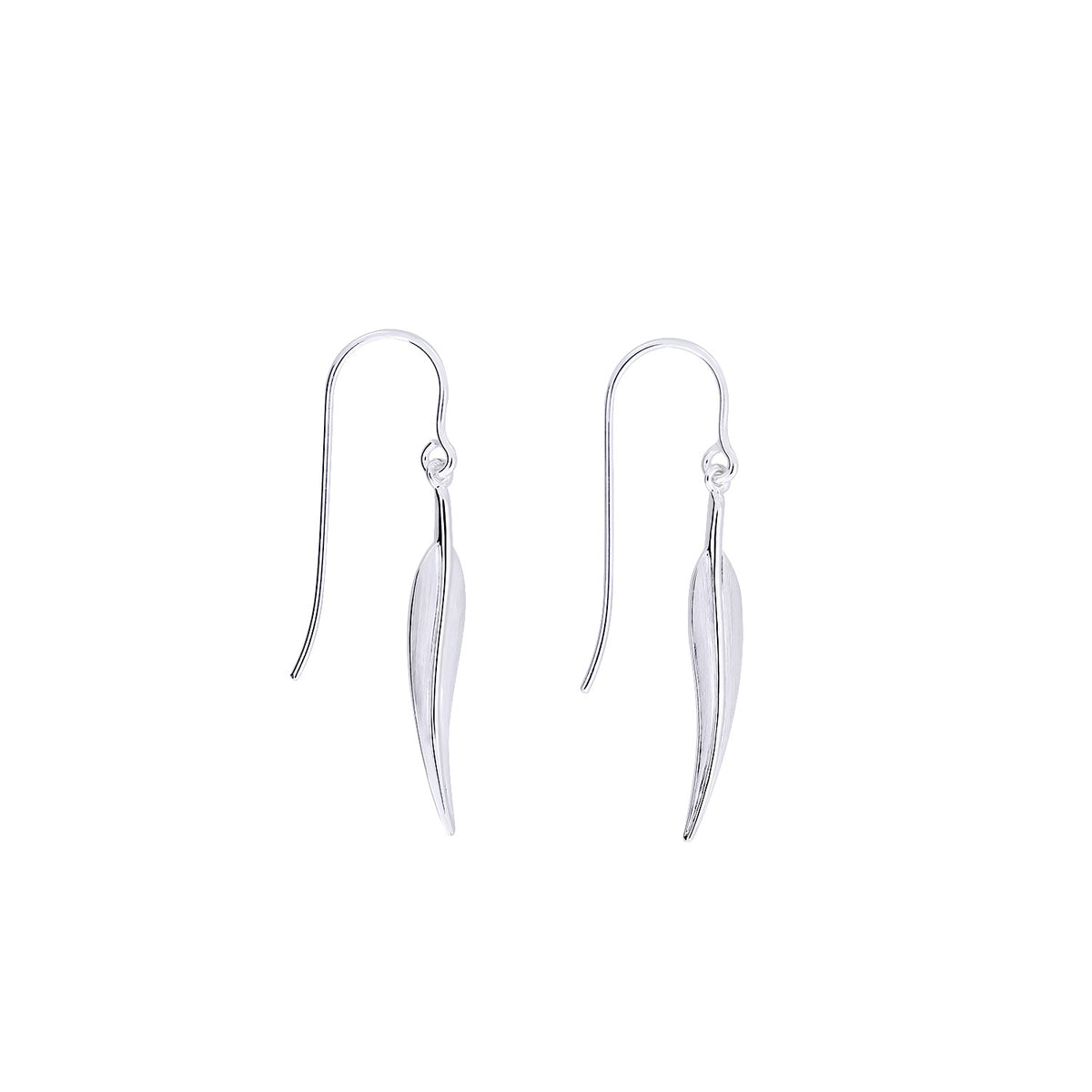 Silver Slim Leaf Drop Earrings