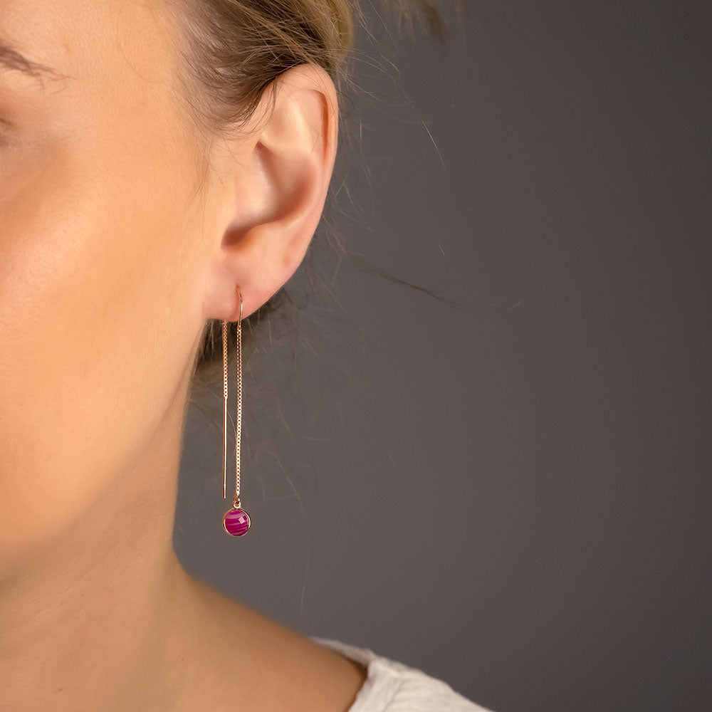 Pink Agate Threader Earrings