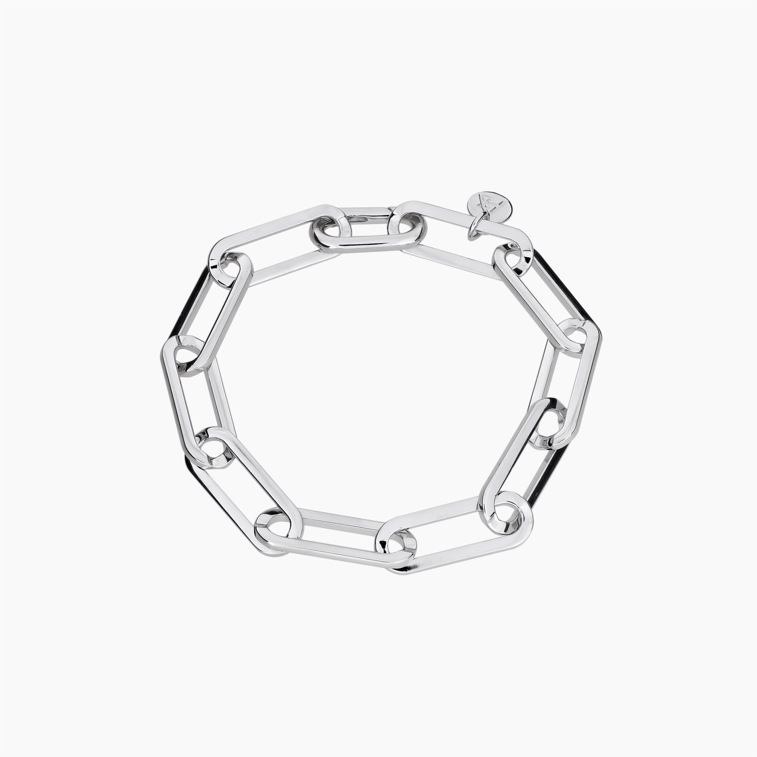 Sterling silver bracelet featuring elongated squared links connected in a sleek, contemporary design, offering a bold yet refined addition to silver jewellery collections.