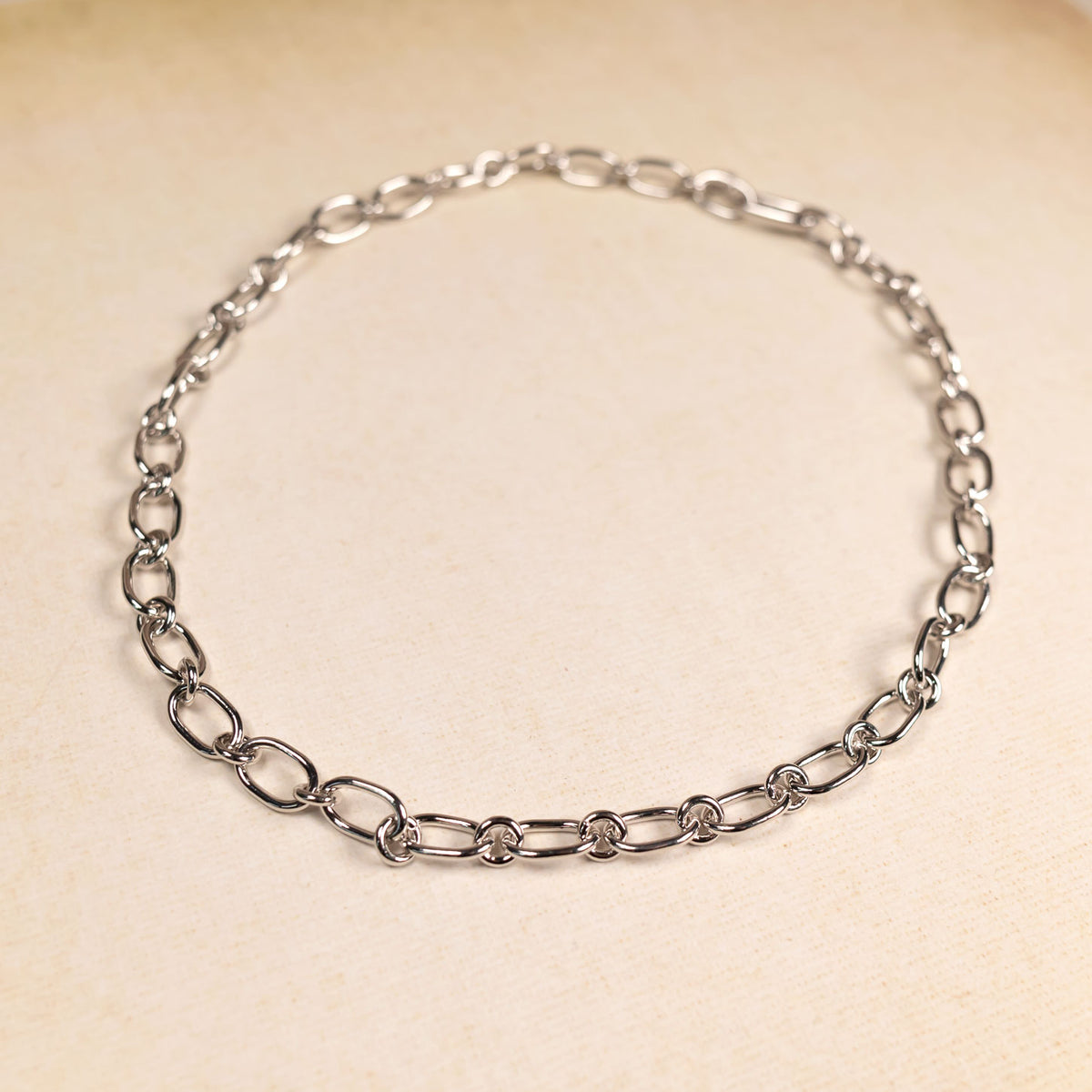 Silver Oval & Circle Links Necklace
