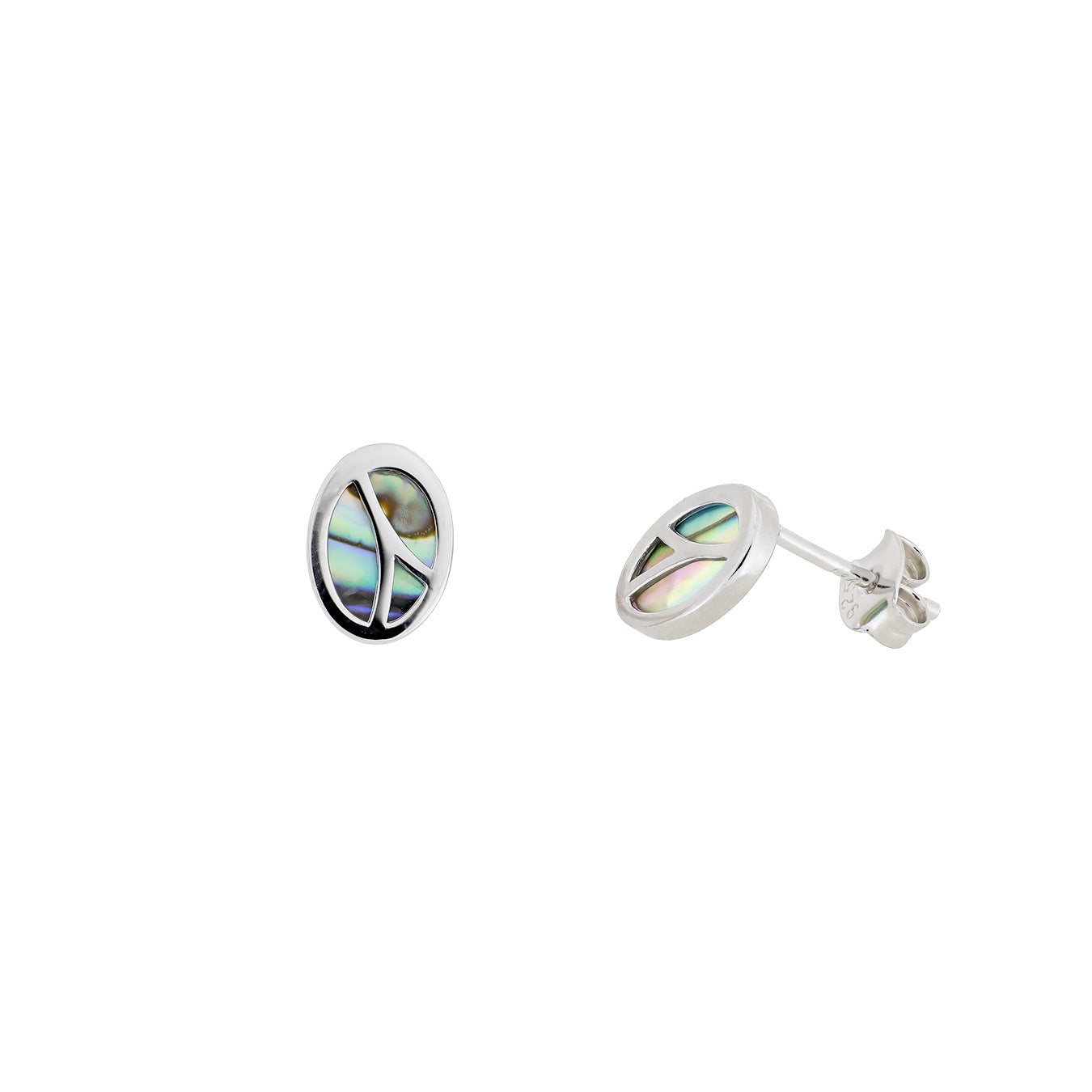 Abalone Oval Silver Curves Stud Earrings