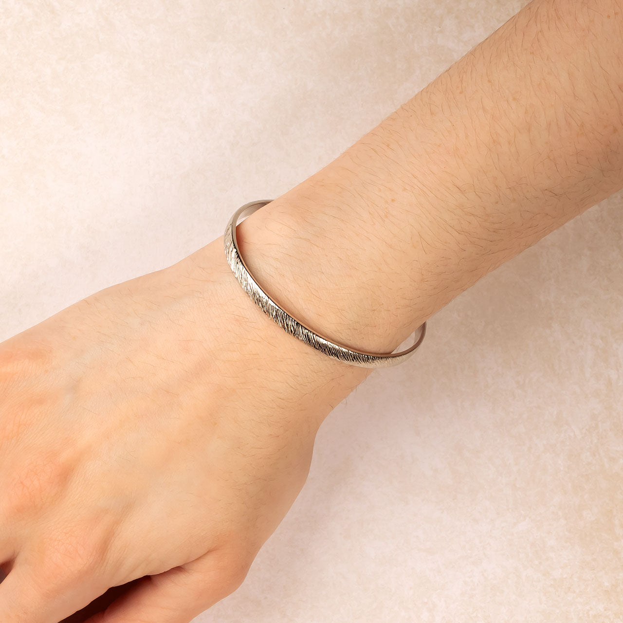 Sterling Silver Diagonal Textured Elements Bangle