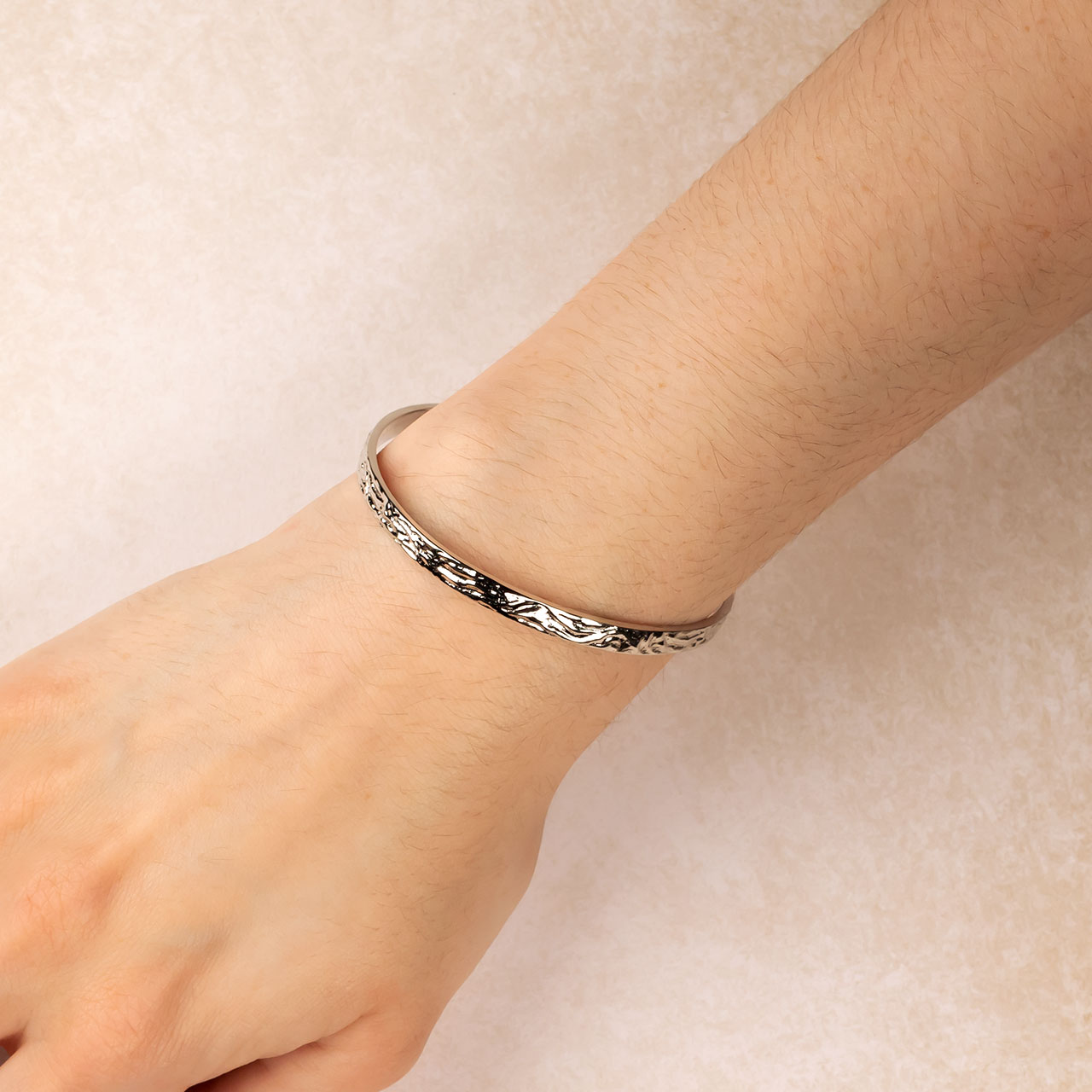 Sterling Silver Textured Waves Elements Bangle