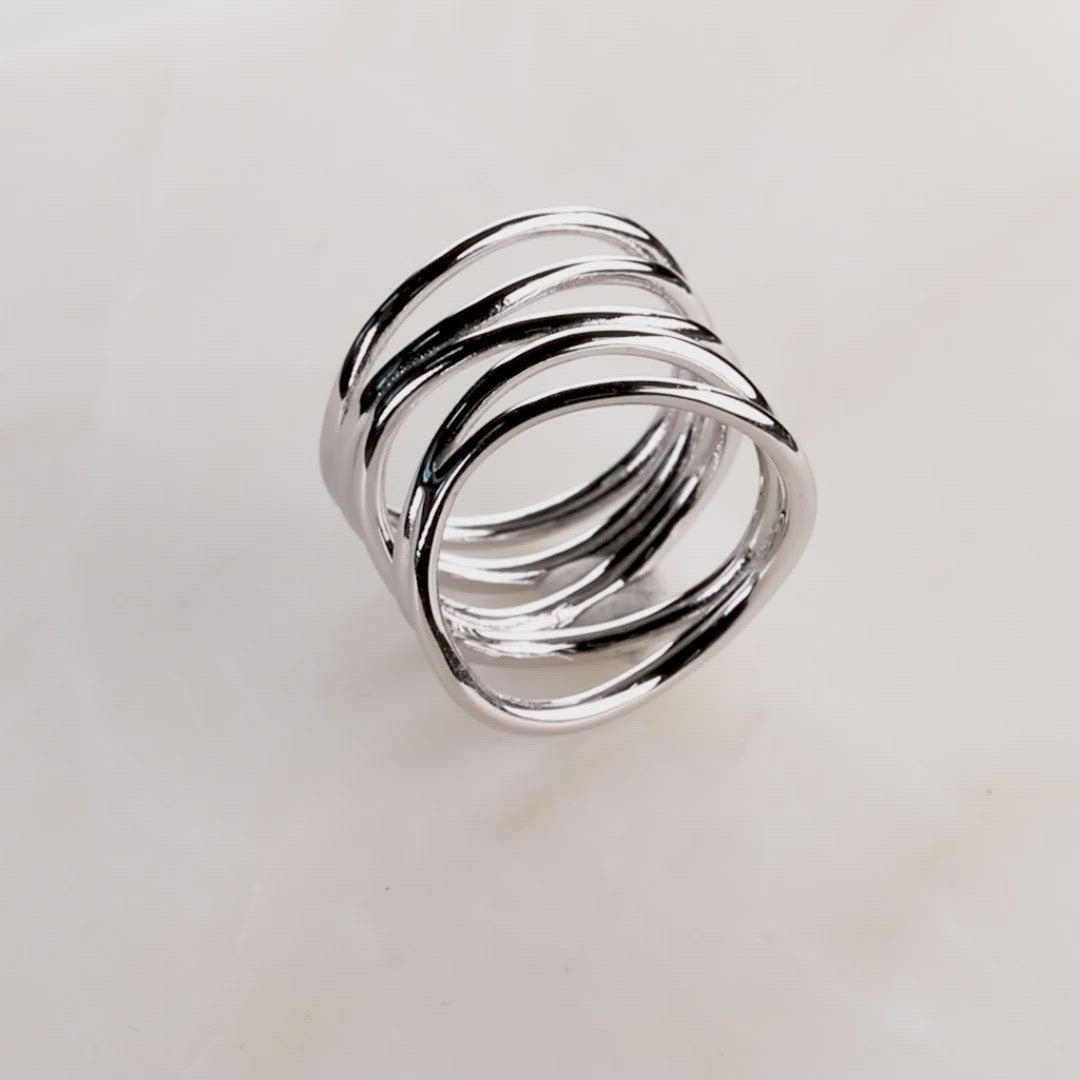 Overlapping Waves Silver Ring