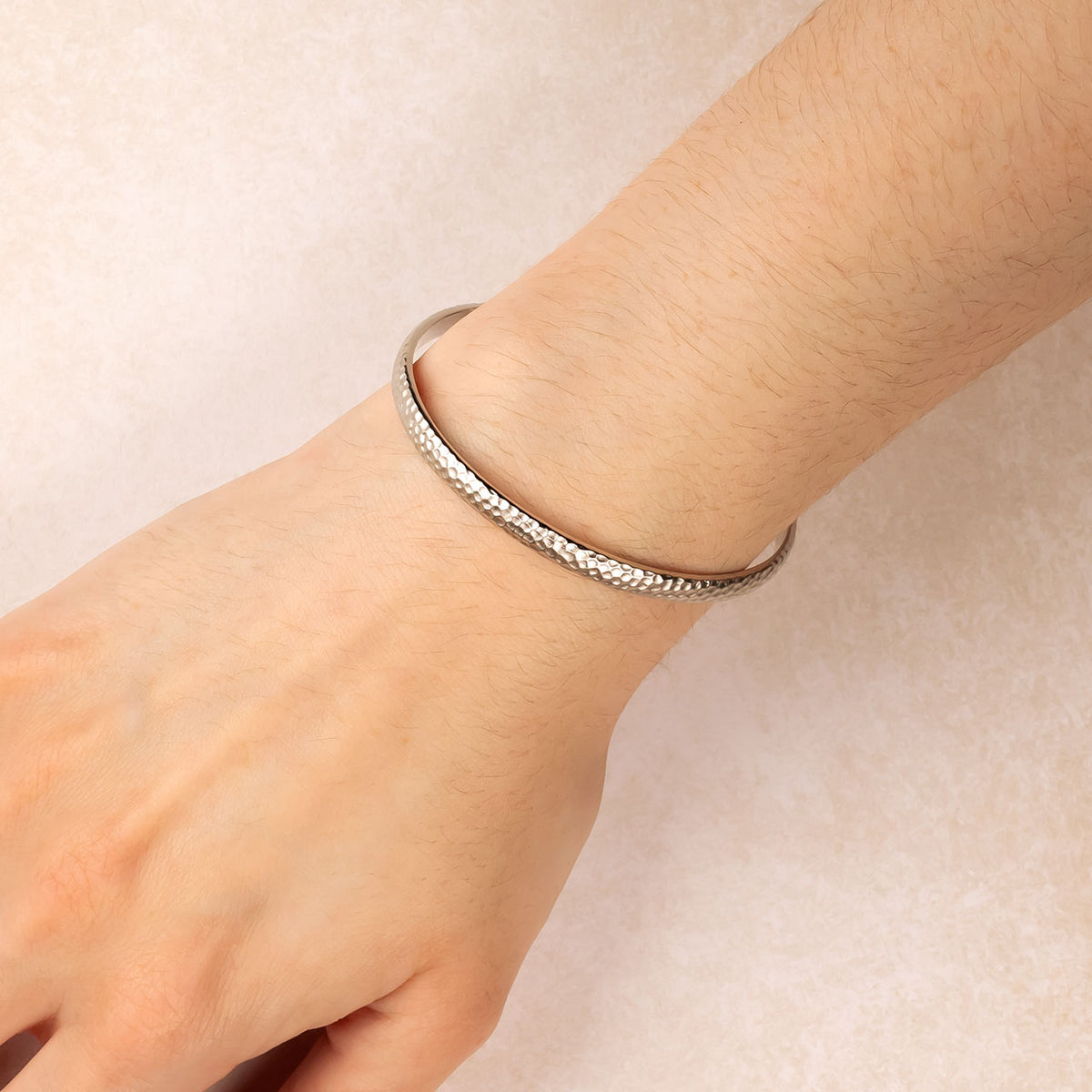 Sterling Silver Satin Hammered Elements Bangle