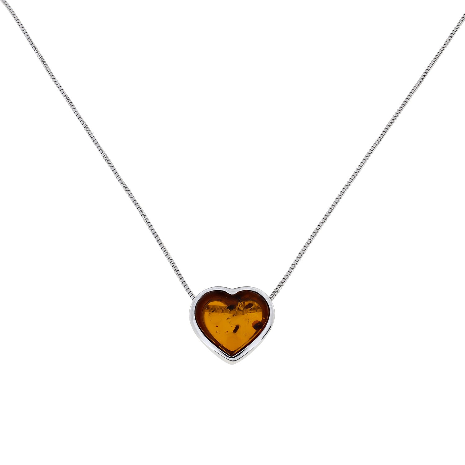 Sterling Silver & Cognac Amber Heart Pendant