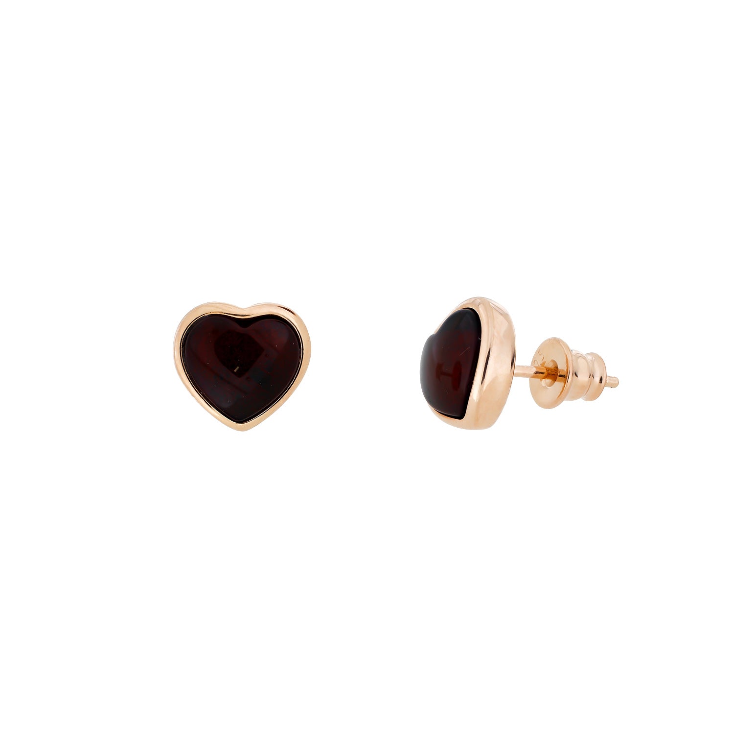 Rose Gold Vermeil & Cherry Amber Heart Earrings