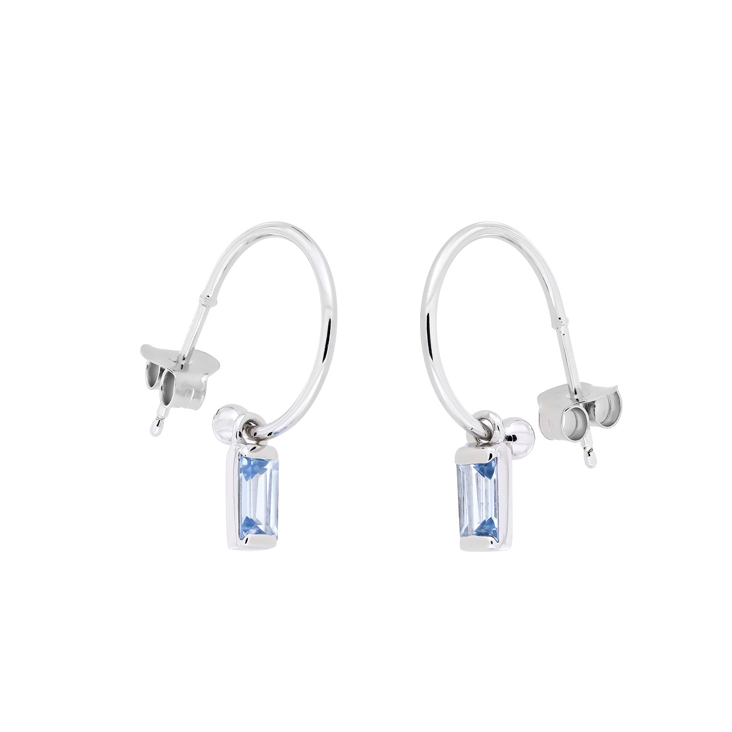 Sterling Silver Blue Topaz Baguette Mini Hoop Earrings