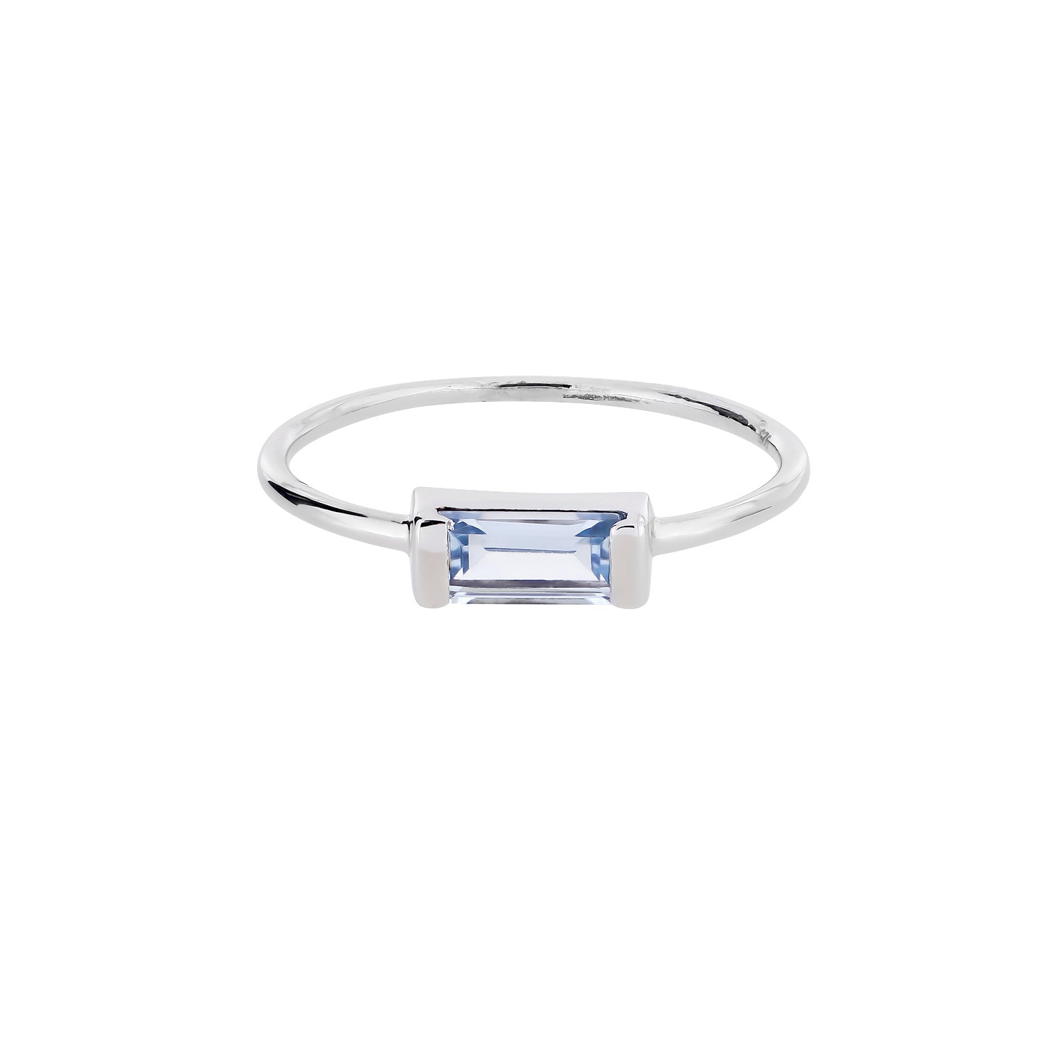 Sterling Silver Blue Topaz Baguette Mini Ring