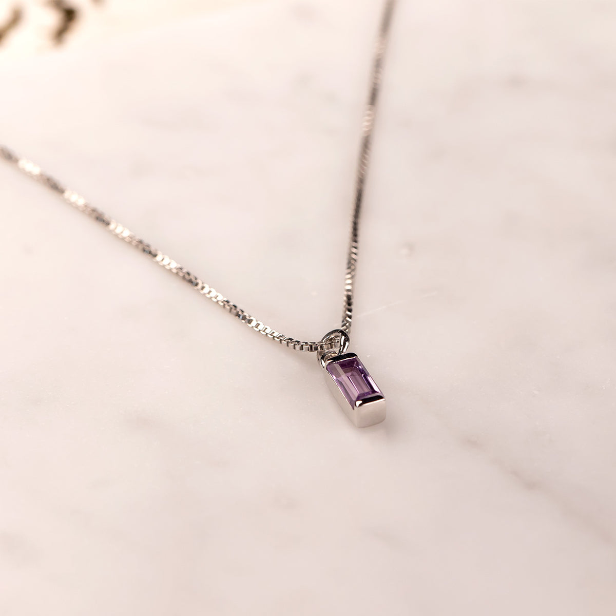 Sterling Silver Amethyst Baguette Pendant