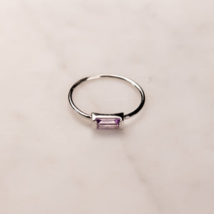 Sterling Silver Amethyst Baguette Mini Ring