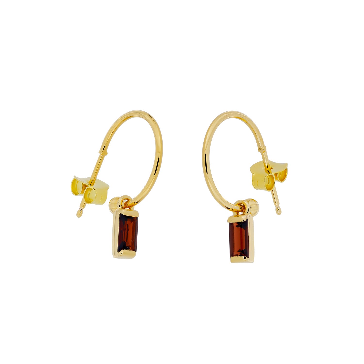Gold Vermeil Garnet Baguette Mini Hoop Earrings