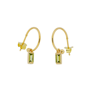 Gold Vermeil Peridot Baguette Mini Hoop Earrings