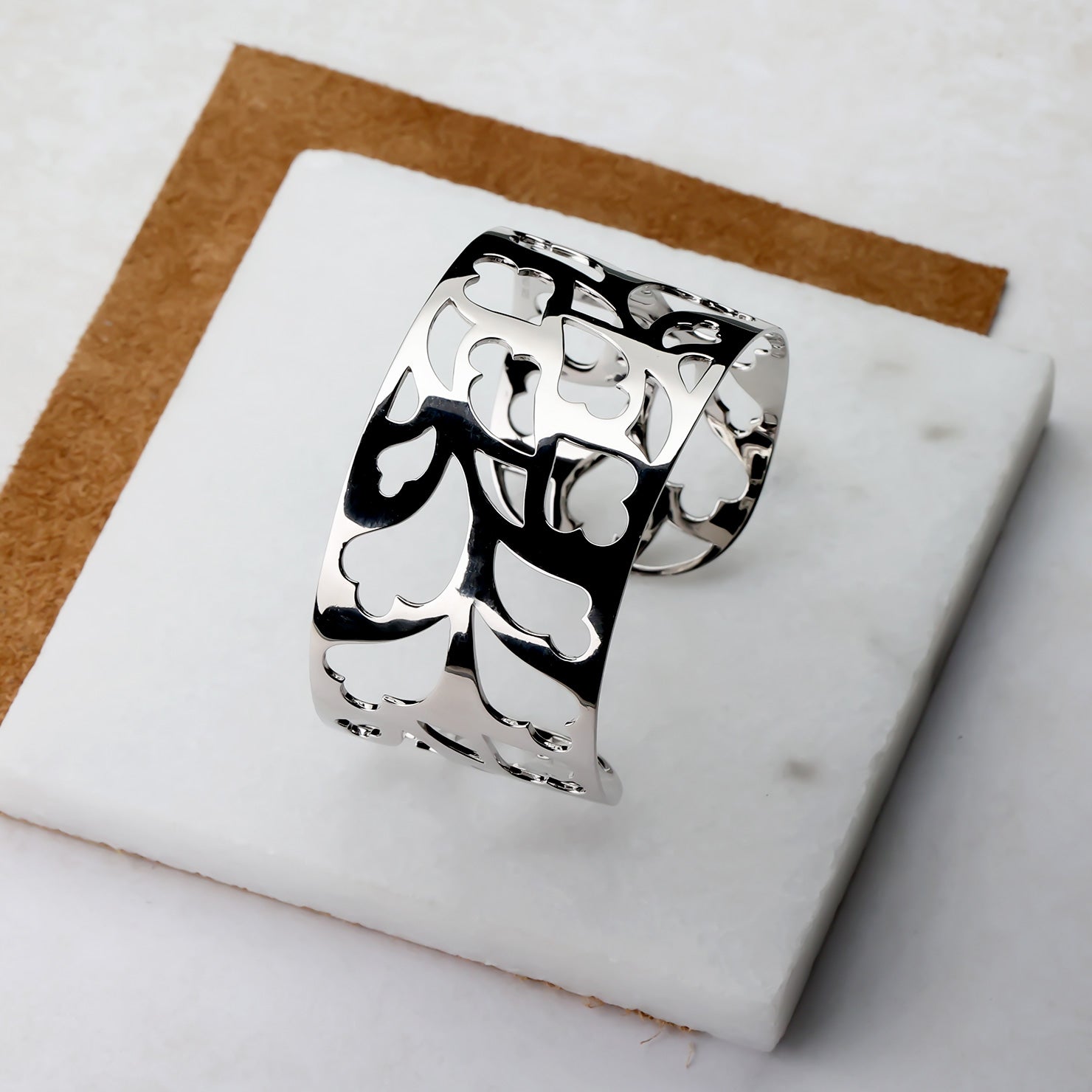 Silver Heart of Yorkshire Detailed Cuff Bangle